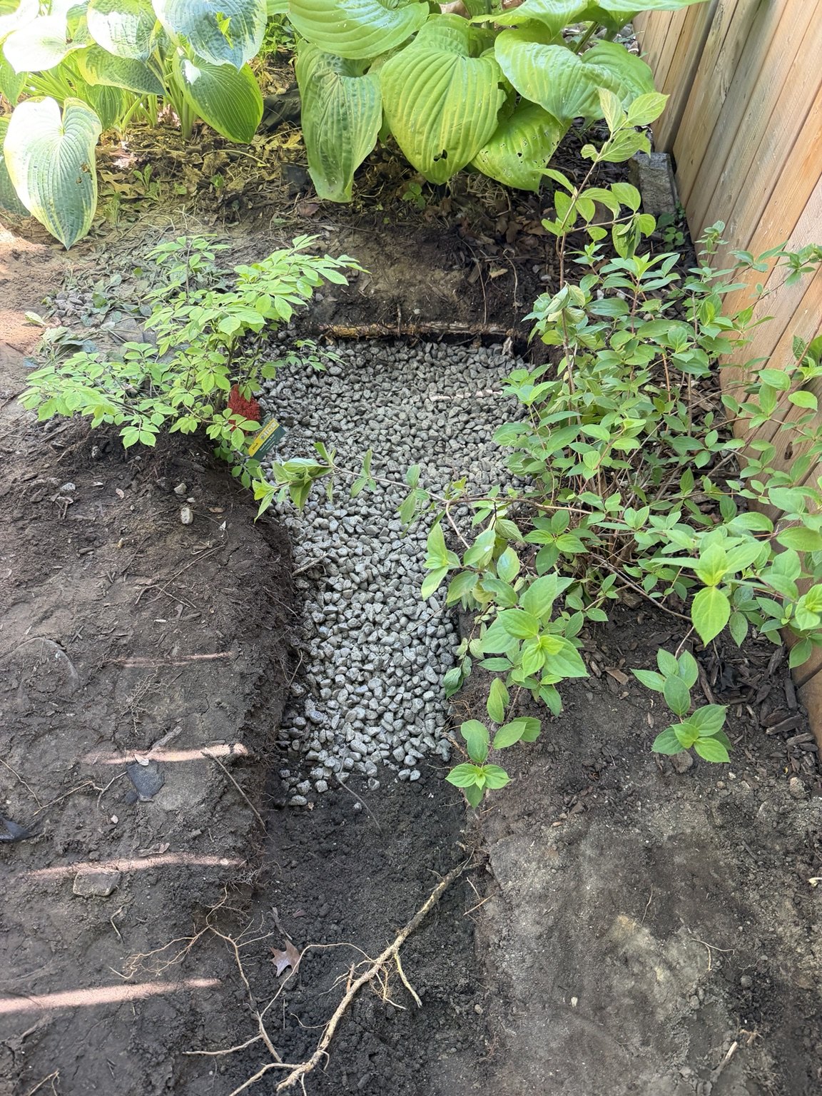 Gravel backfill along the excavated route