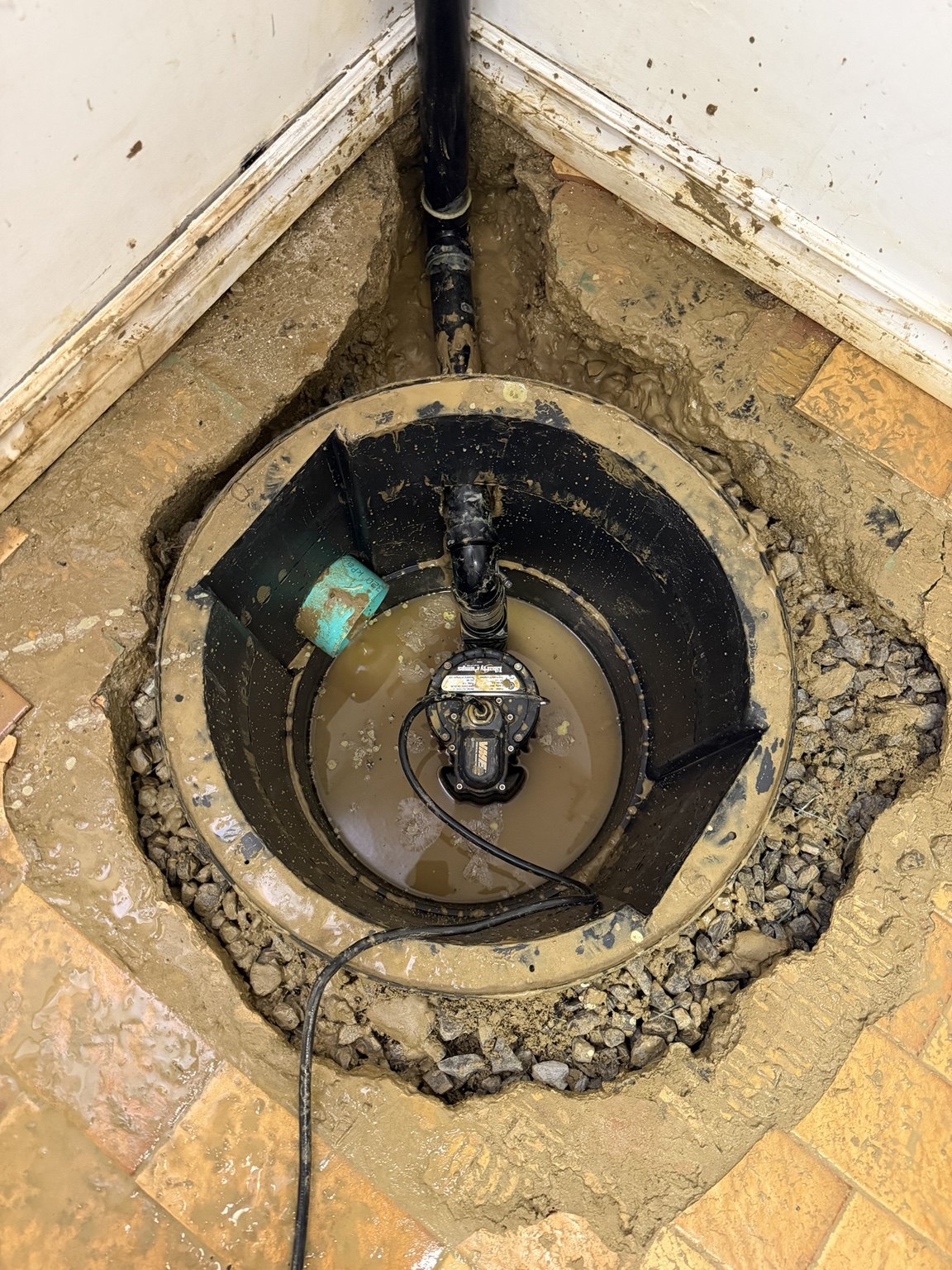 Pump installed inside the basin