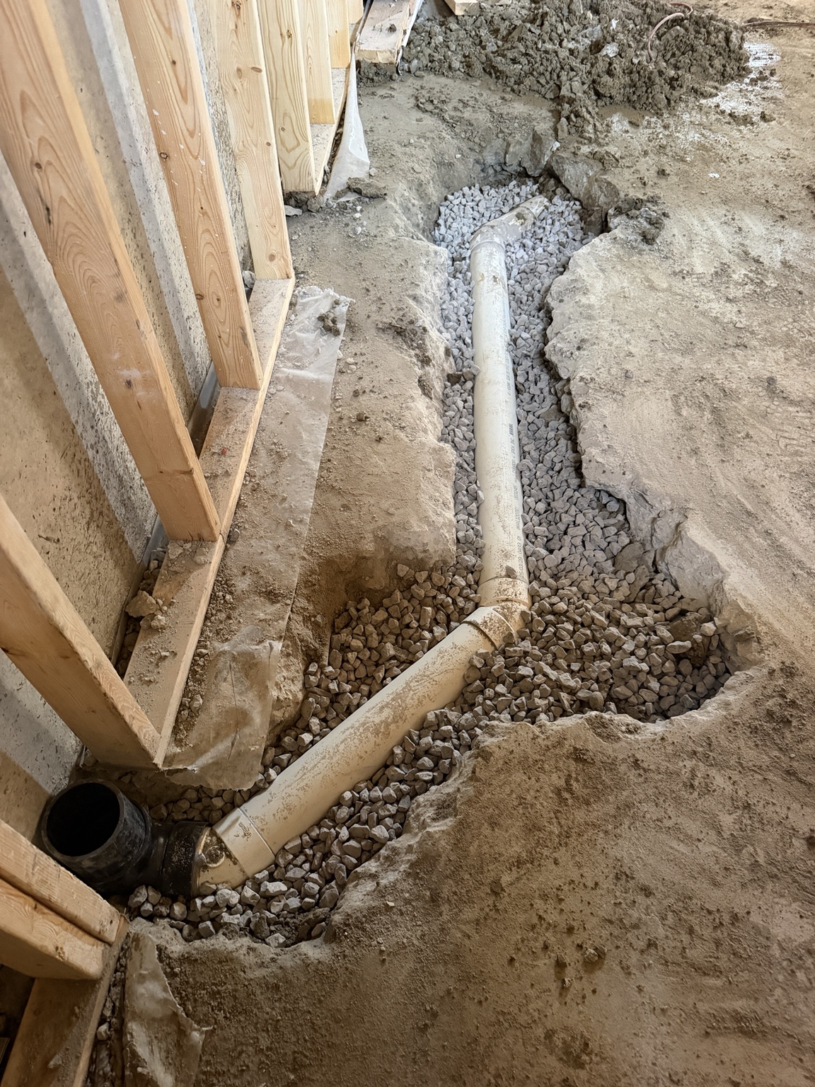 Underground drain piping connected to a future plumbing stack